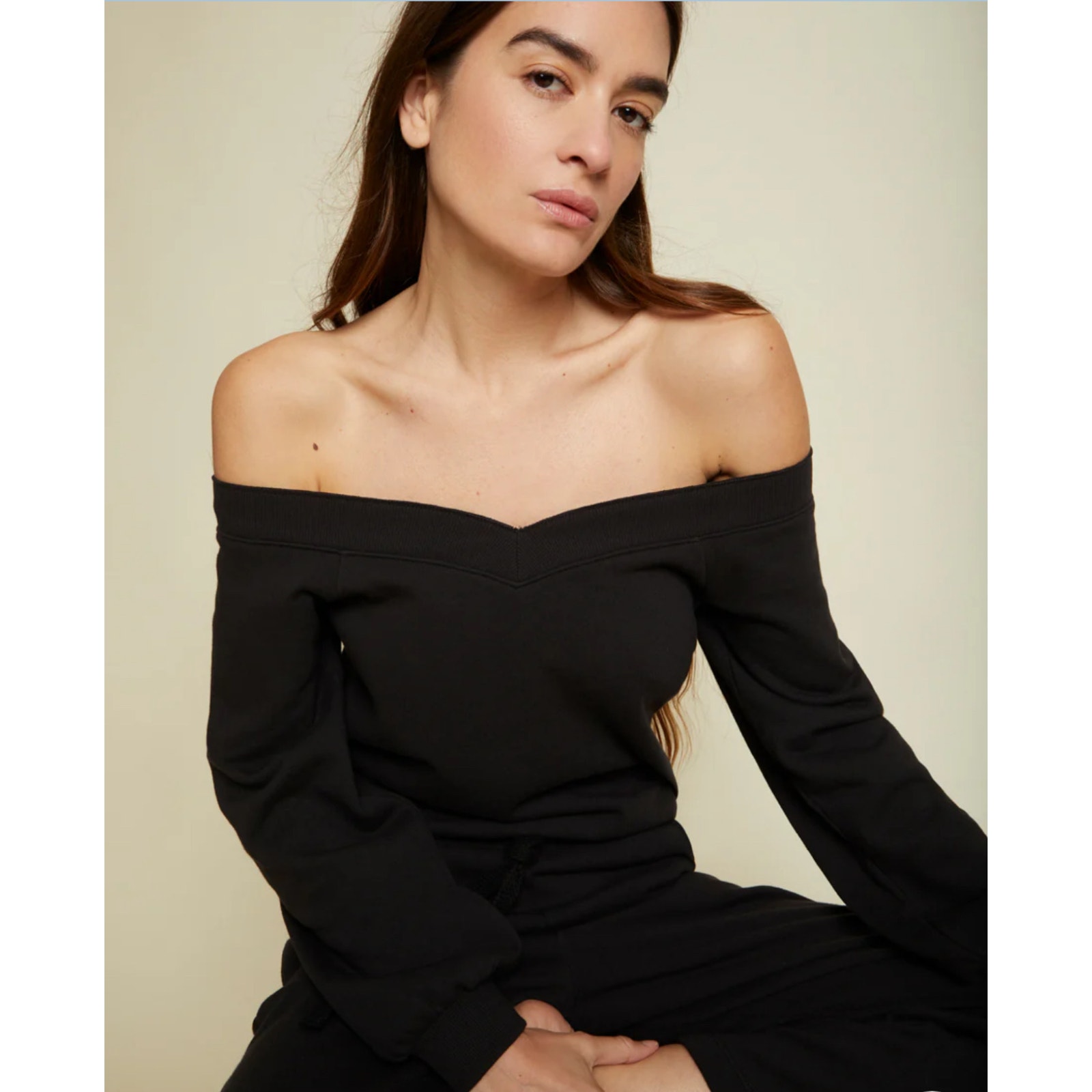 Nation Ltd Ianna Off-The-Shoulder Soft Luxe Sweatshirt In Jet Black Size Medium